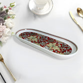 Elegant Ruby Red Floral Oval Porcelain Serving Platter with Maroon Accents